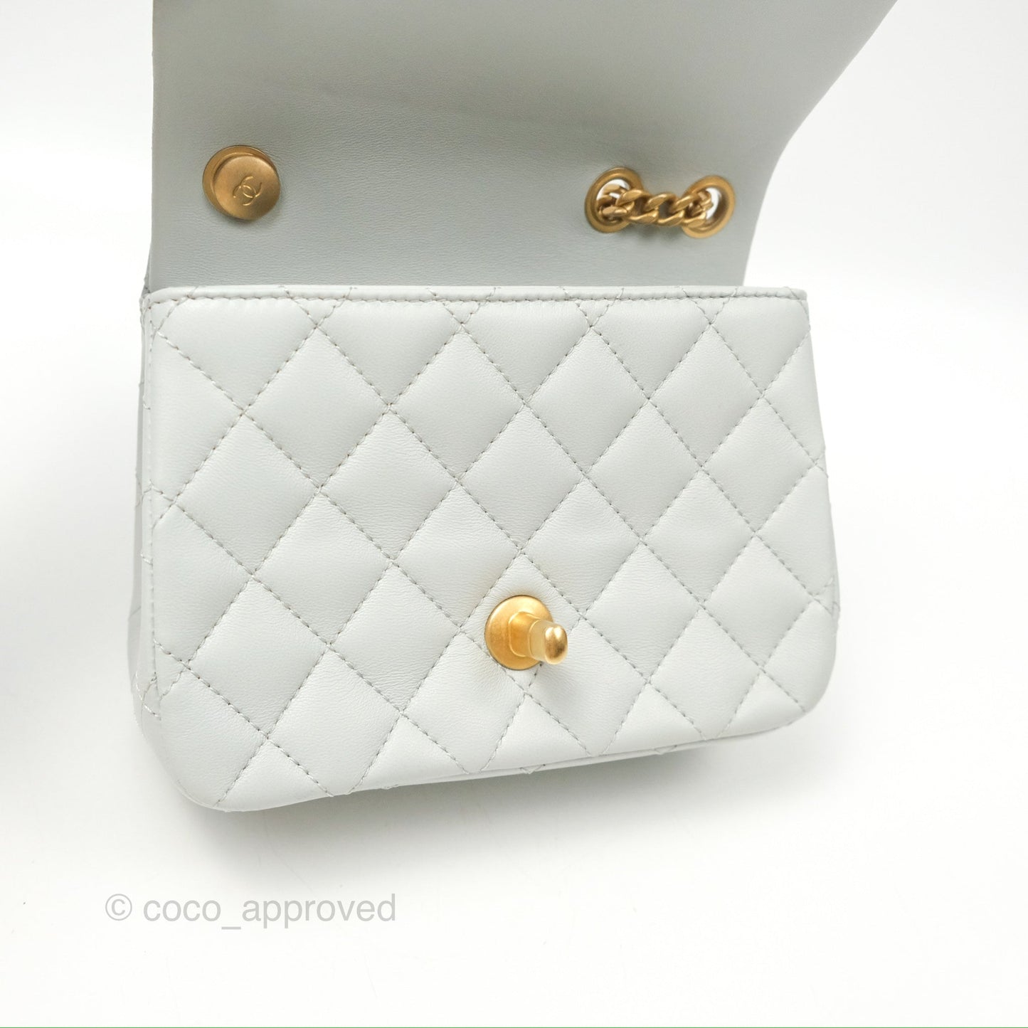 Chanel Quilted Mini Square Flap with Camellia Adjustable Chain Blue Clair Lambskin 23S