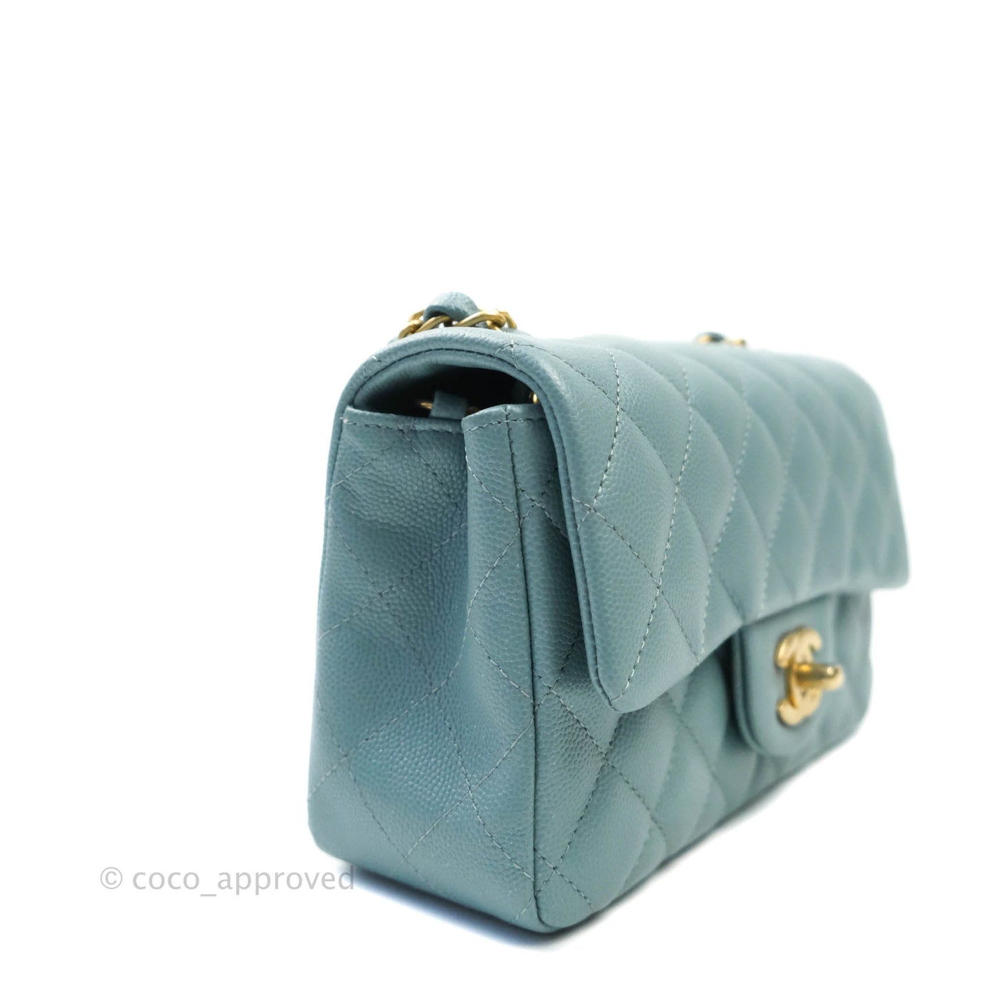 Chanel Quilted Mini Rectangular Iridescent Blue Caviar Aged Gold Hardware 18C
