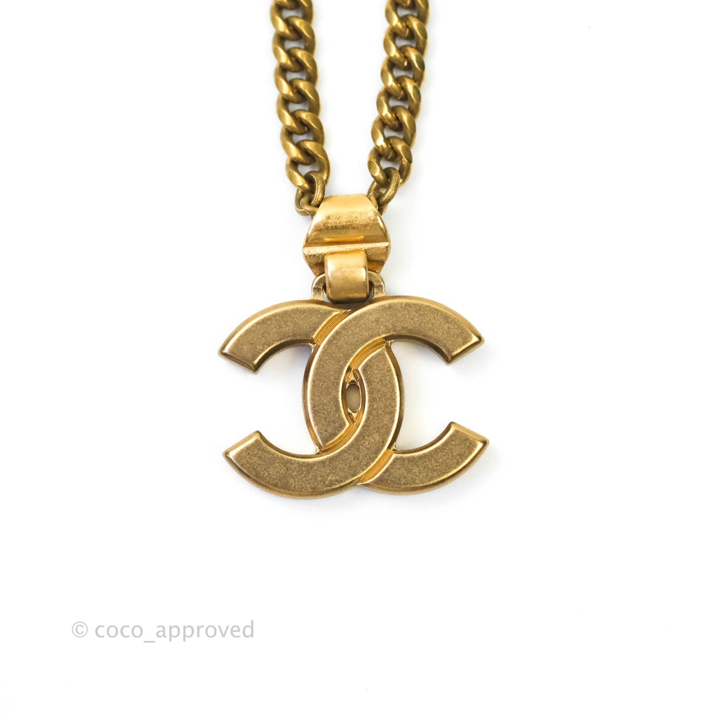 Chanel CC Crystal Pendant Chain Necklace Matte Gold Tone 21C