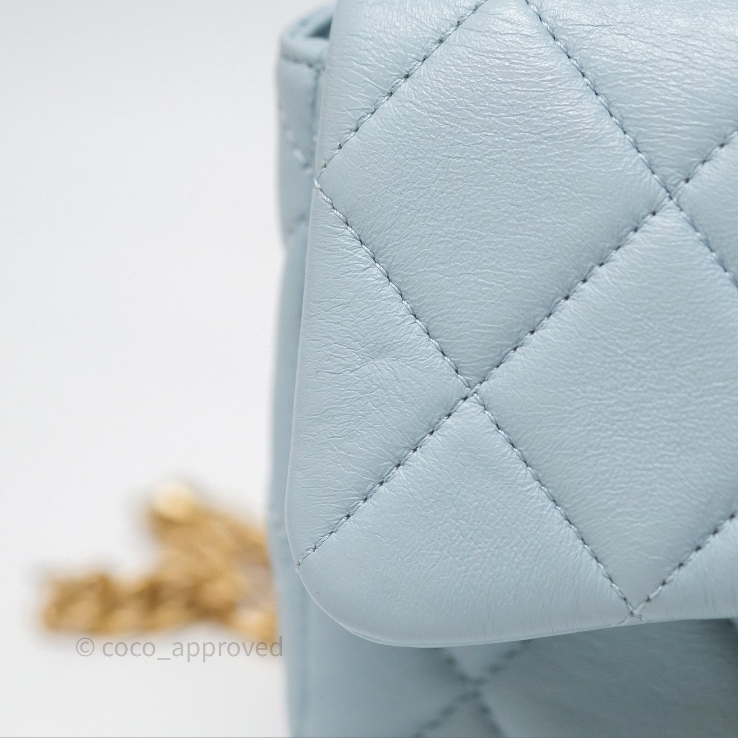 Chanel Quilted Enamel Pending CC Mini Square Flap Baby Blue Lambskin 22P