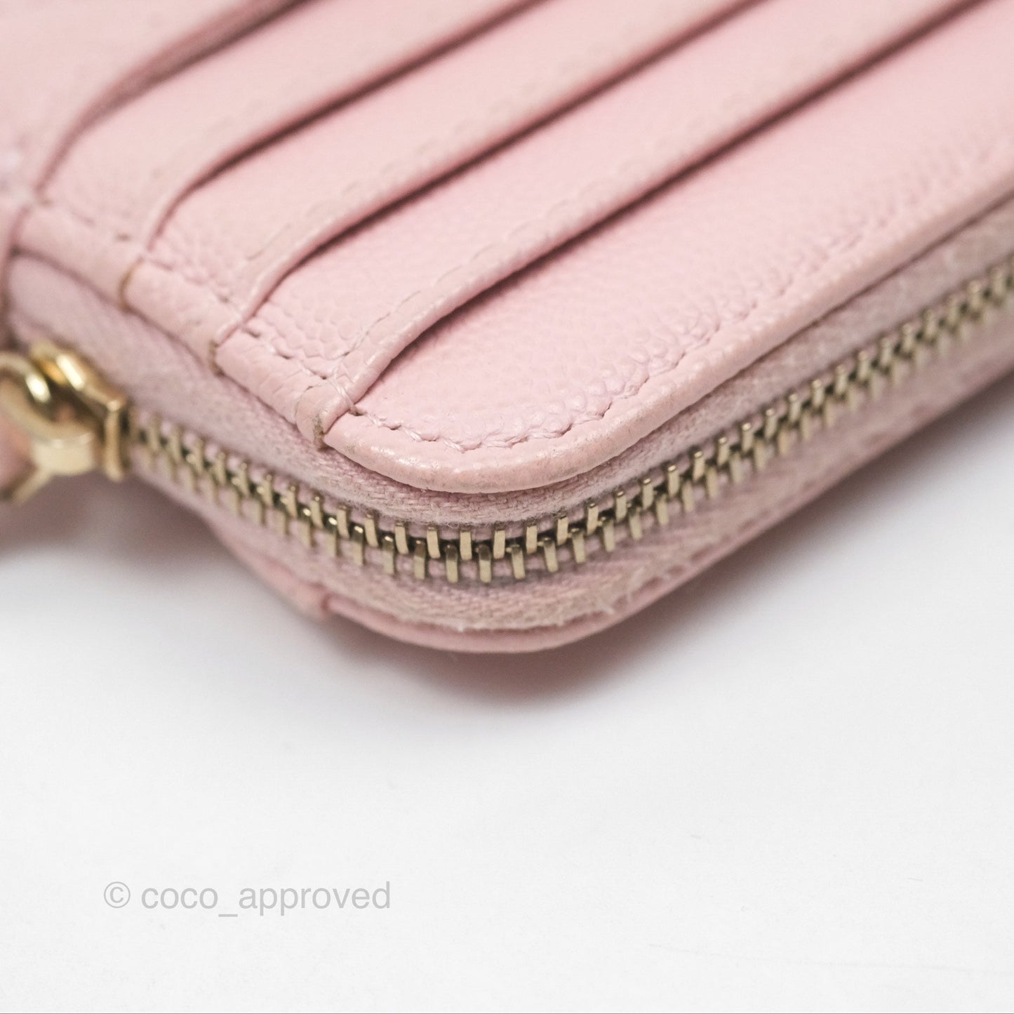 Chanel Quilted Classic Zip Card Holder Wallet Pink Caviar Gold Hardware