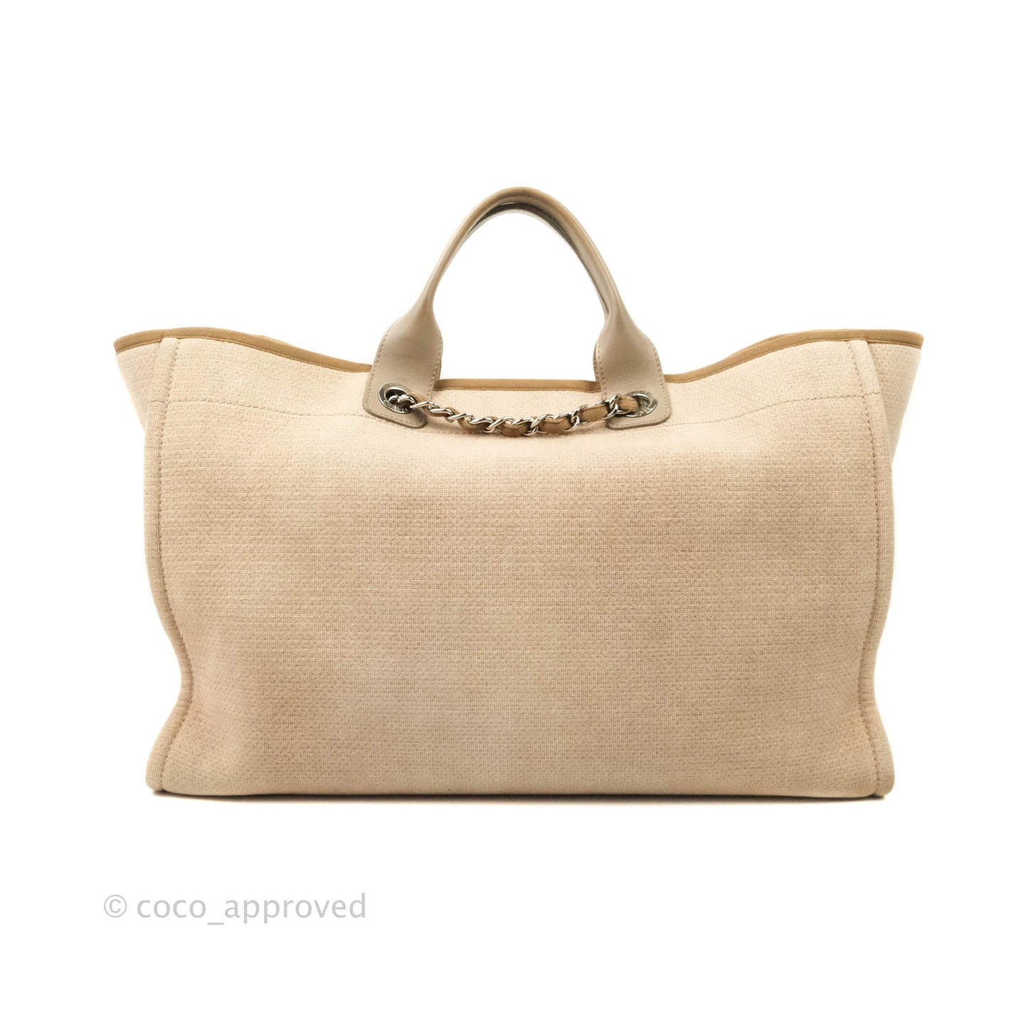 Chanel Large Deauville Beige Canvas Silver Hardware
