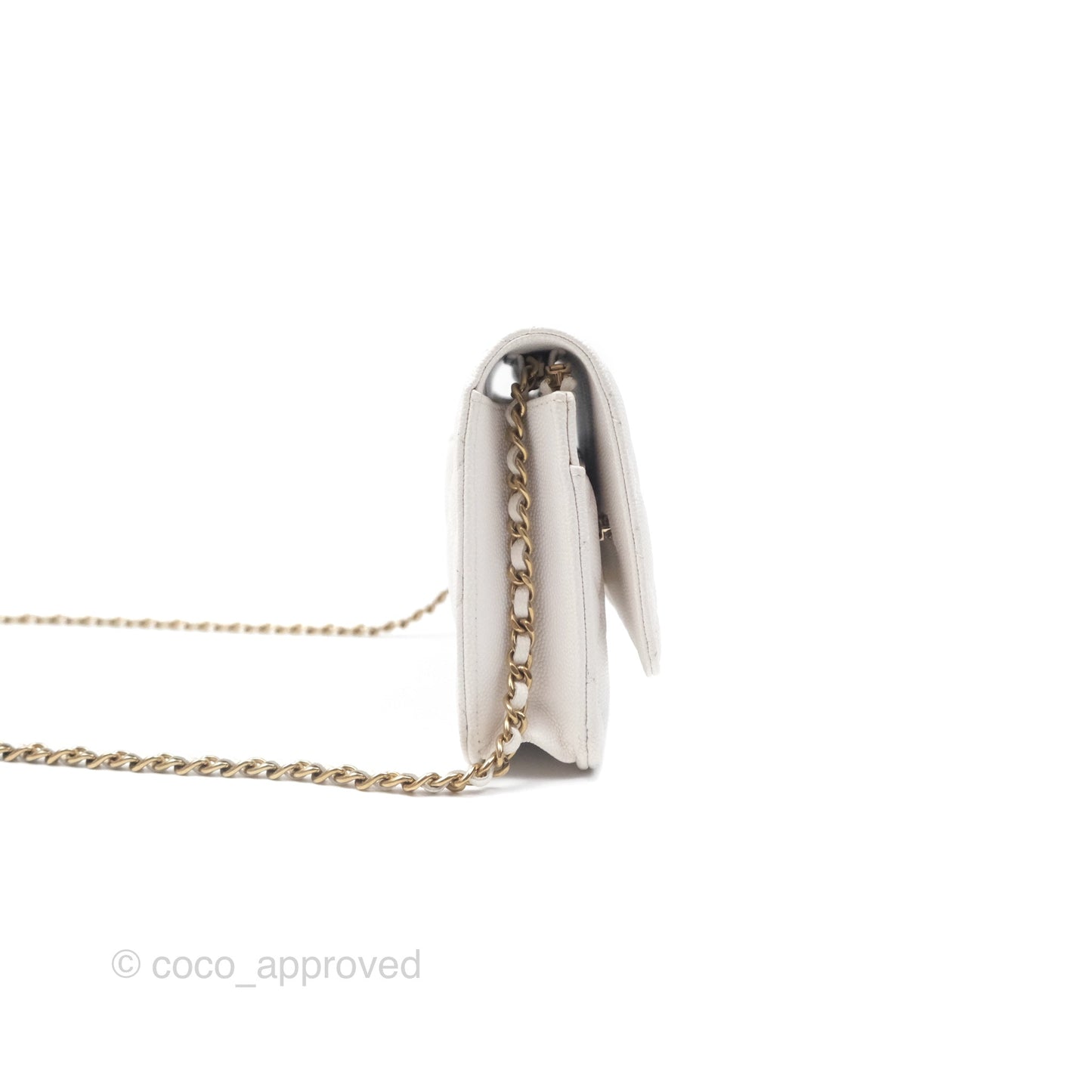 Chanel Quilted Classic Wallet on Chain WOC White Caviar Gold Hardware