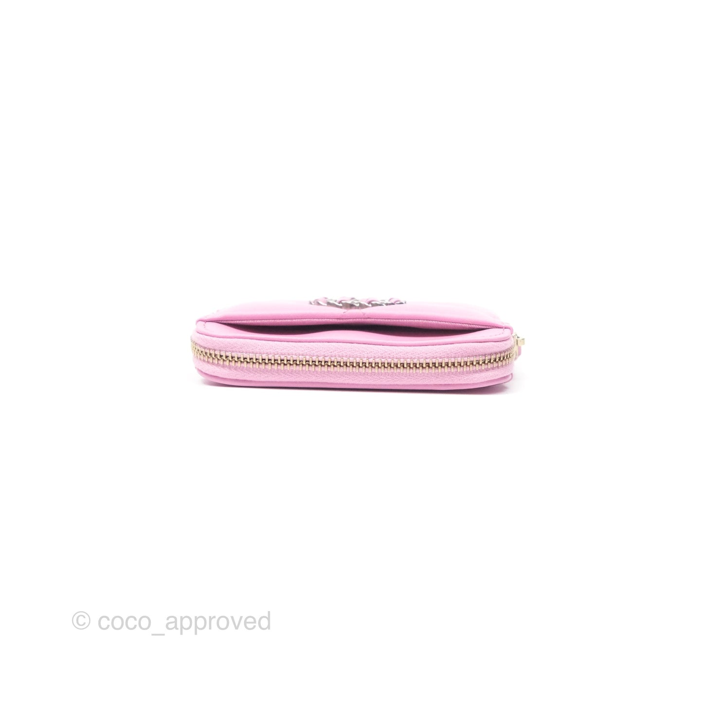 Chanel 19 Zipped Coin Purse Card Holder Pink Lambskin