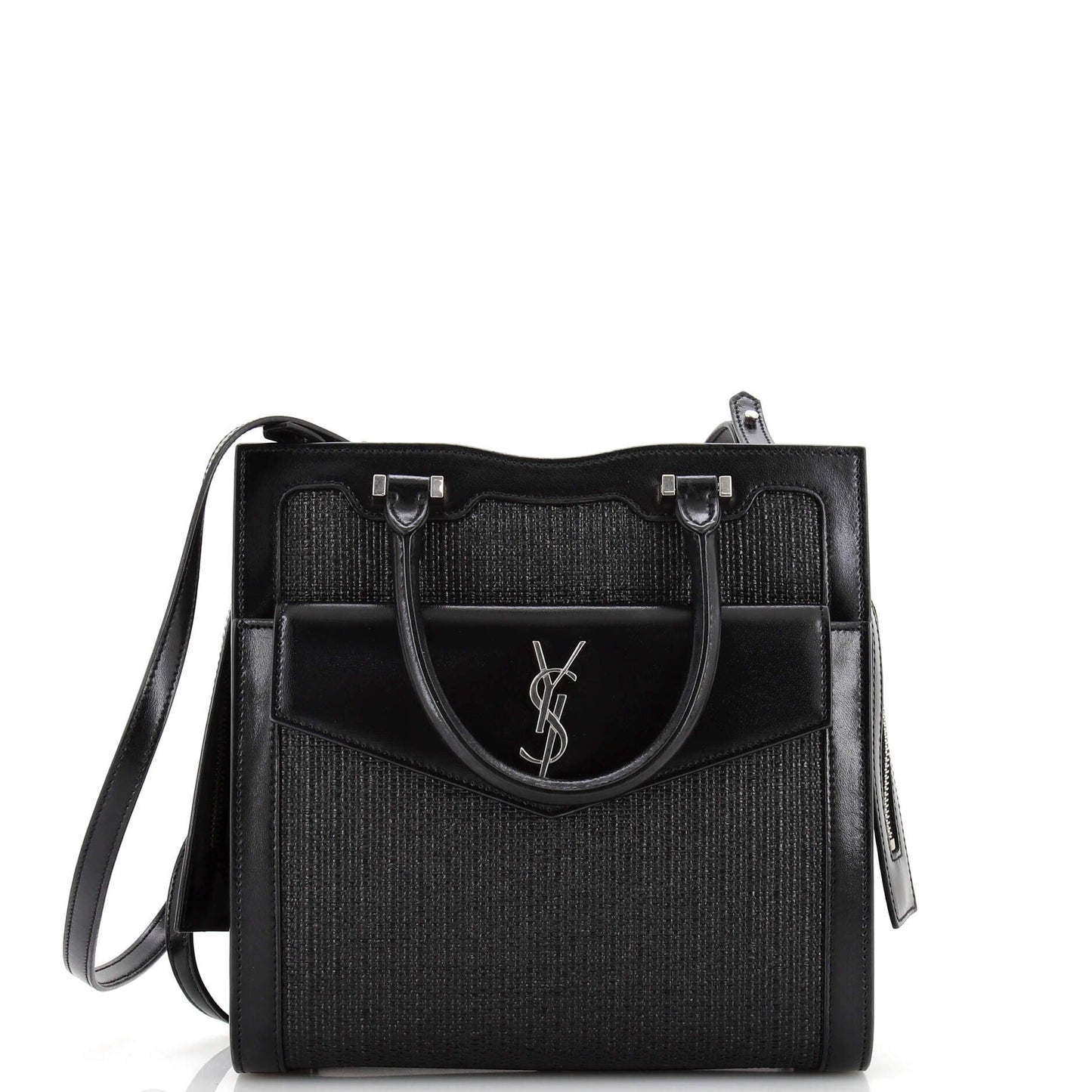 Luxury Saint Laurent Uptown Tote Raffia with Leather Small
