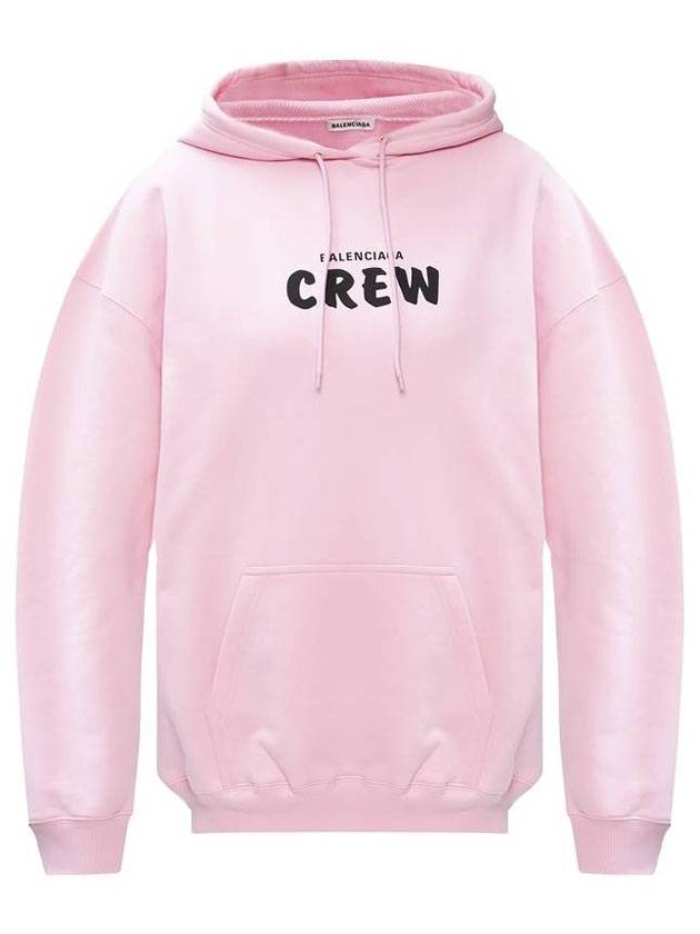 Luxury Balenciaga Crew Logo Print Oversized Hoodie Pink
