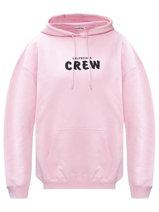 Luxury Balenciaga Crew Logo Print Oversized Hoodie Pink
