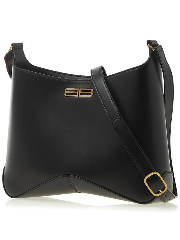 Luxury Balenciaga Double B Logo Medium Hobo Shoulder Bag Black
