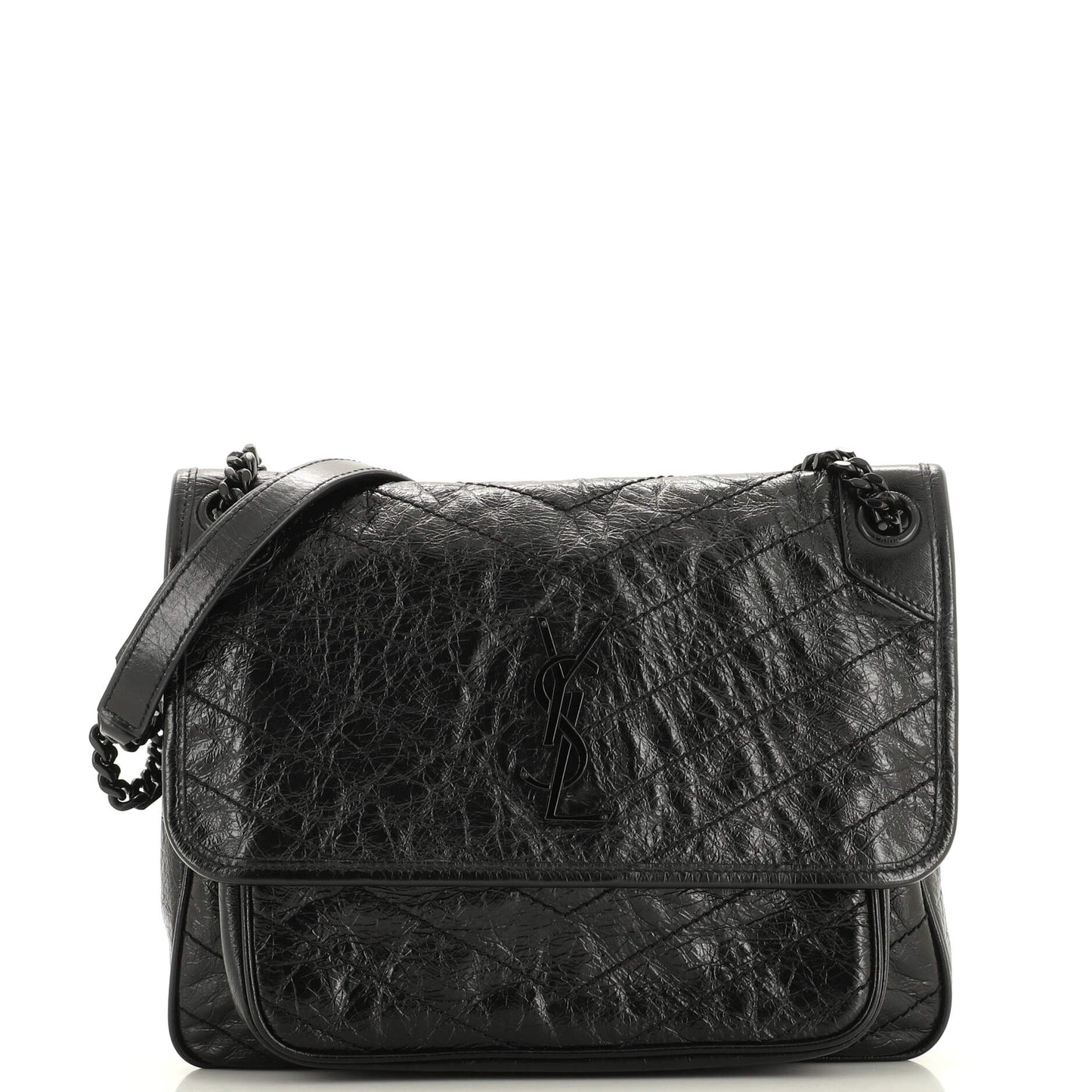 Luxury Saint Laurent Niki Chain Flap Bag Matelasse Chevron Leather Medium