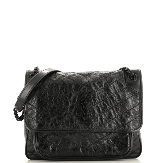 Luxury Saint Laurent Niki Chain Flap Bag Matelasse Chevron Leather Medium