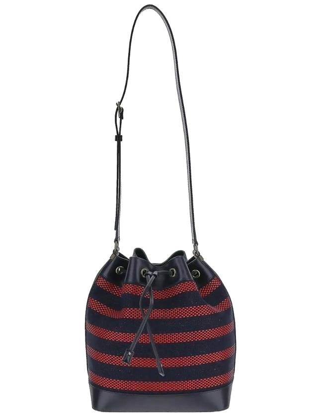 Luxury Saint Laurent Canvas Braided Leather Bucket Bag Marine