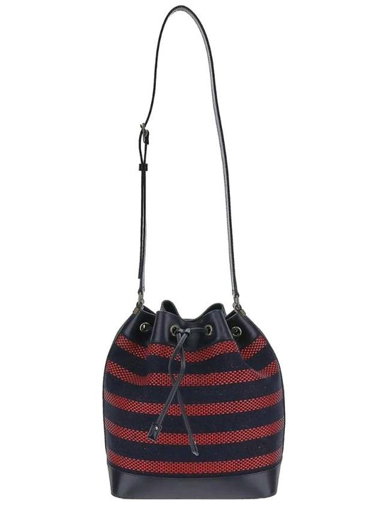 Luxury Saint Laurent Canvas Braided Leather Bucket Bag Marine