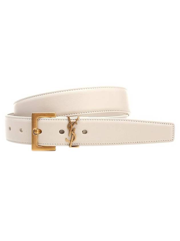 Luxury Saint Laurent Monogram Buckle Leather Belt White