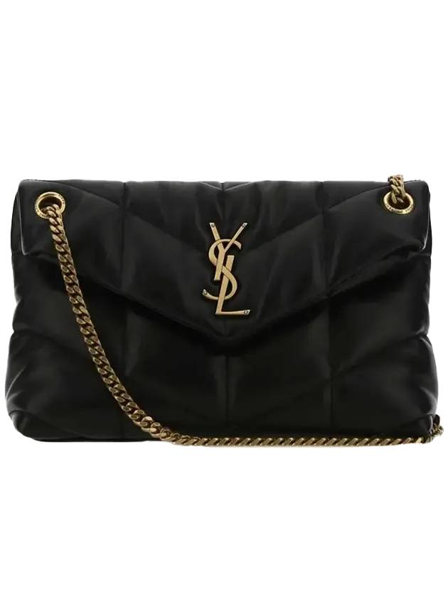 Luxury Saint Laurent Puffer Quilted Nappa Leather Small Shoulder Bag Black