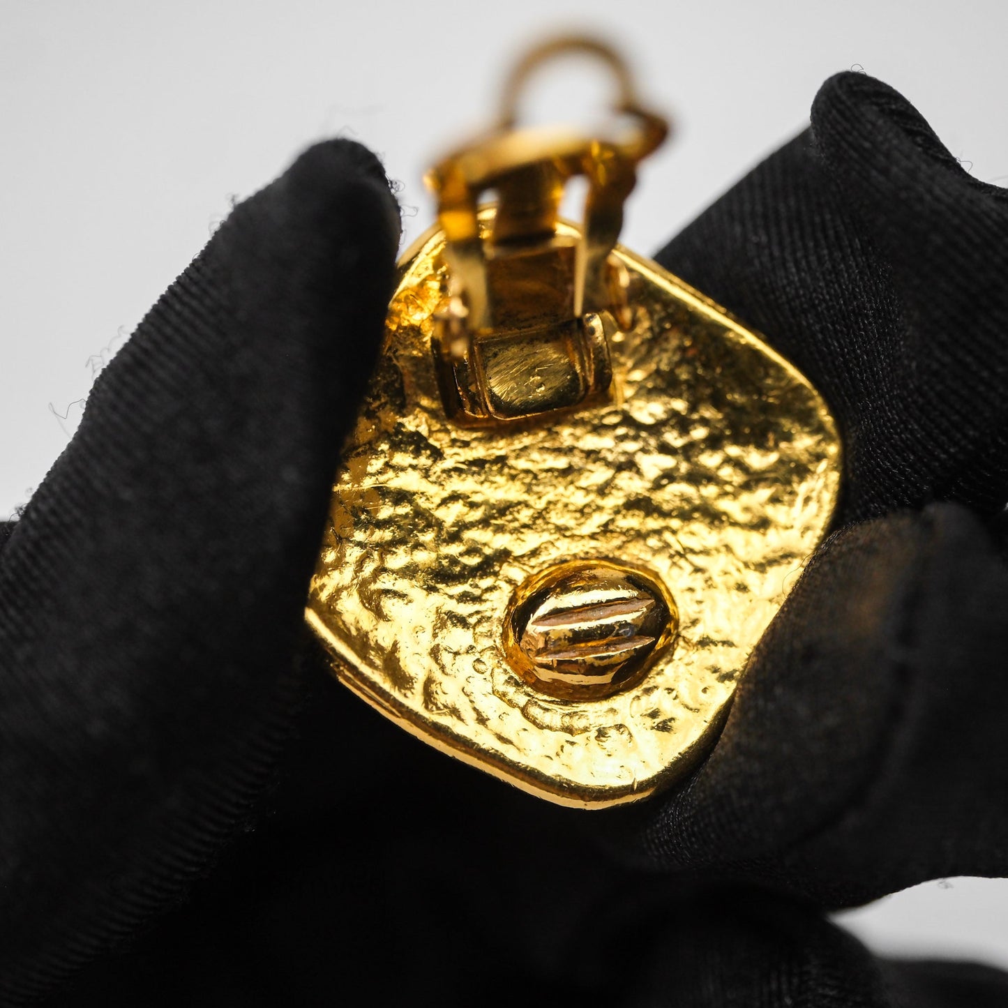 Chanel Square Ear Clip Gold Tone 94P