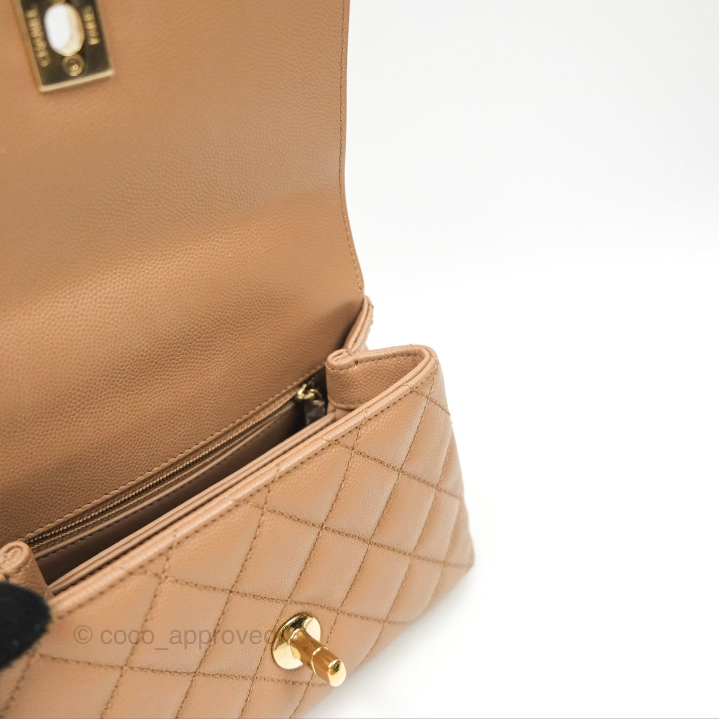 Chanel Mini Coco Handle Quilted Beige Caviar Gold Hardware