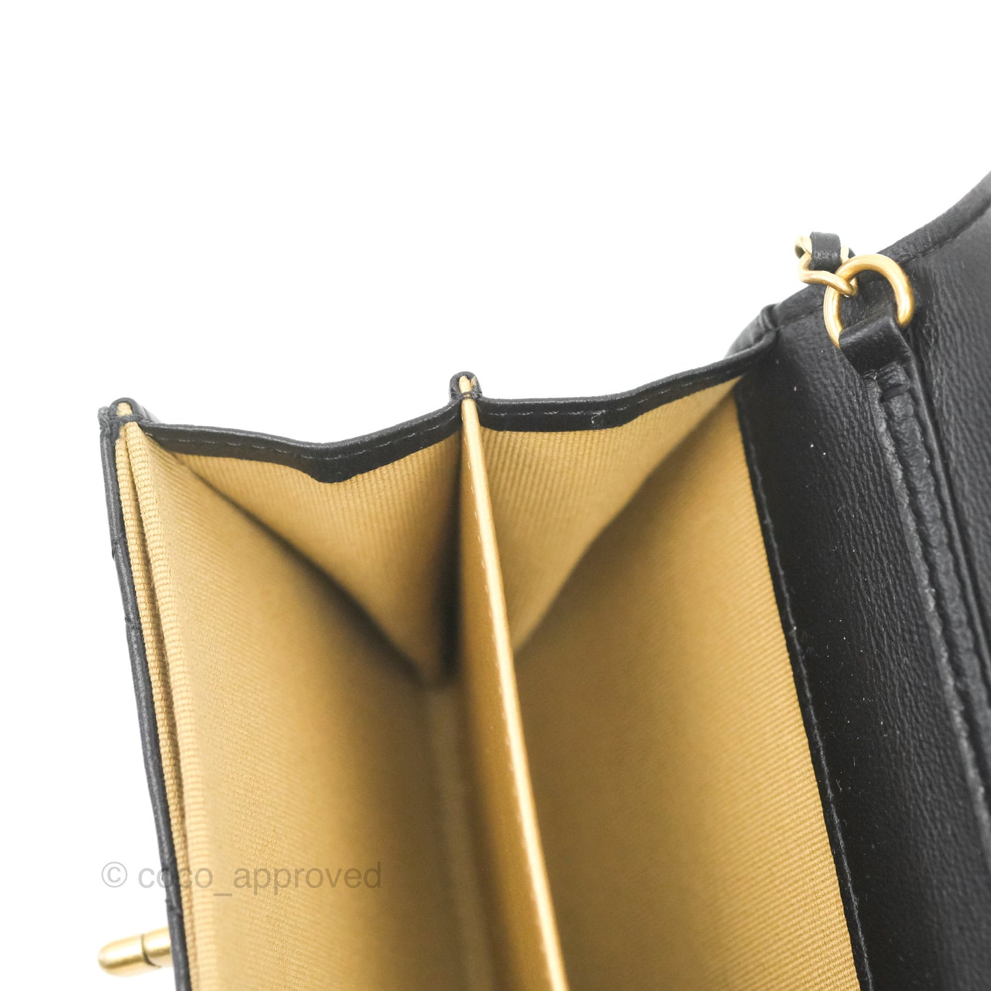 Chanel Pearl Crush Mini Clutch With Chain Black Lambskin Aged Gold Hardware