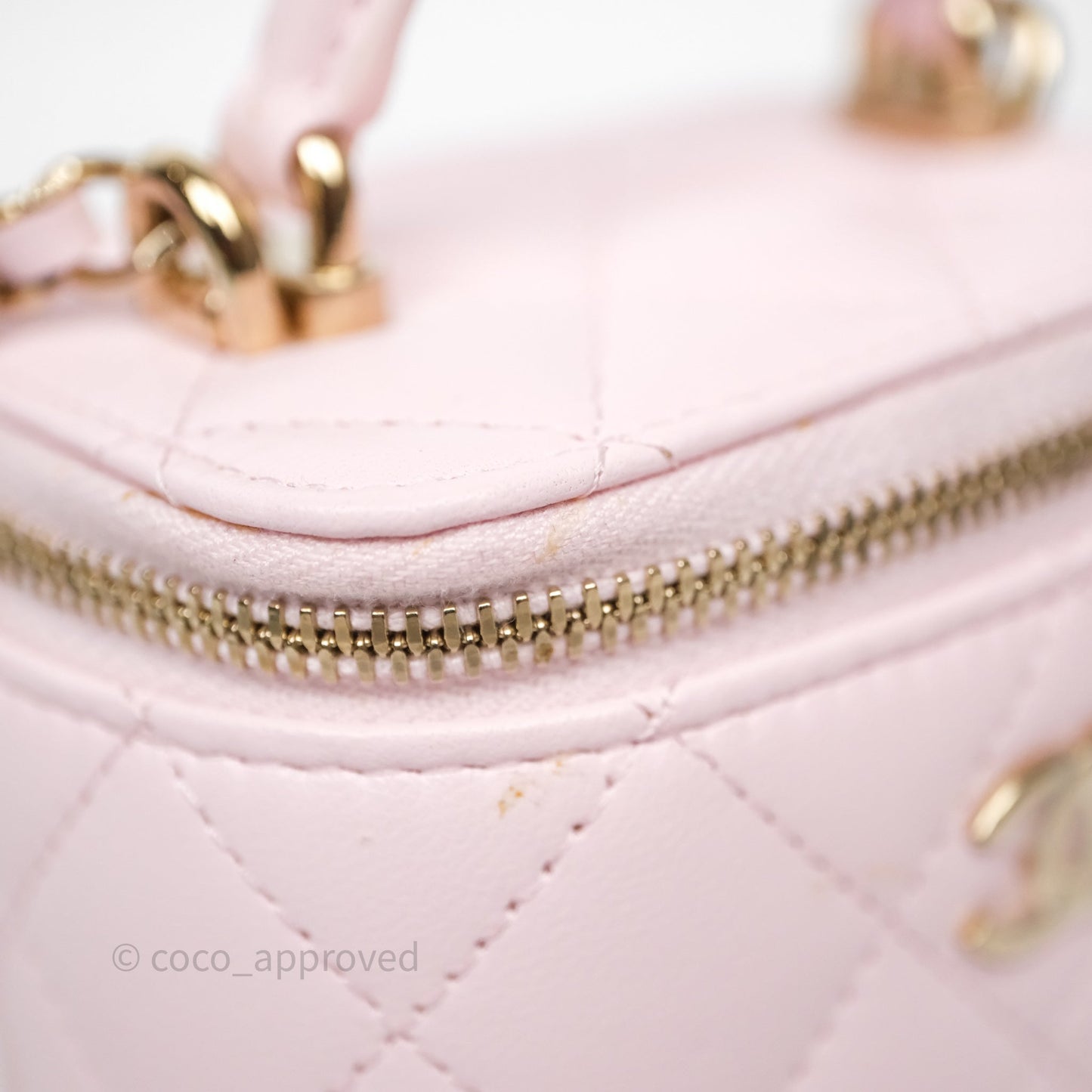 Chanel Mini Top Handle Vanity With Chain Pink Lambskin Gold Hardware