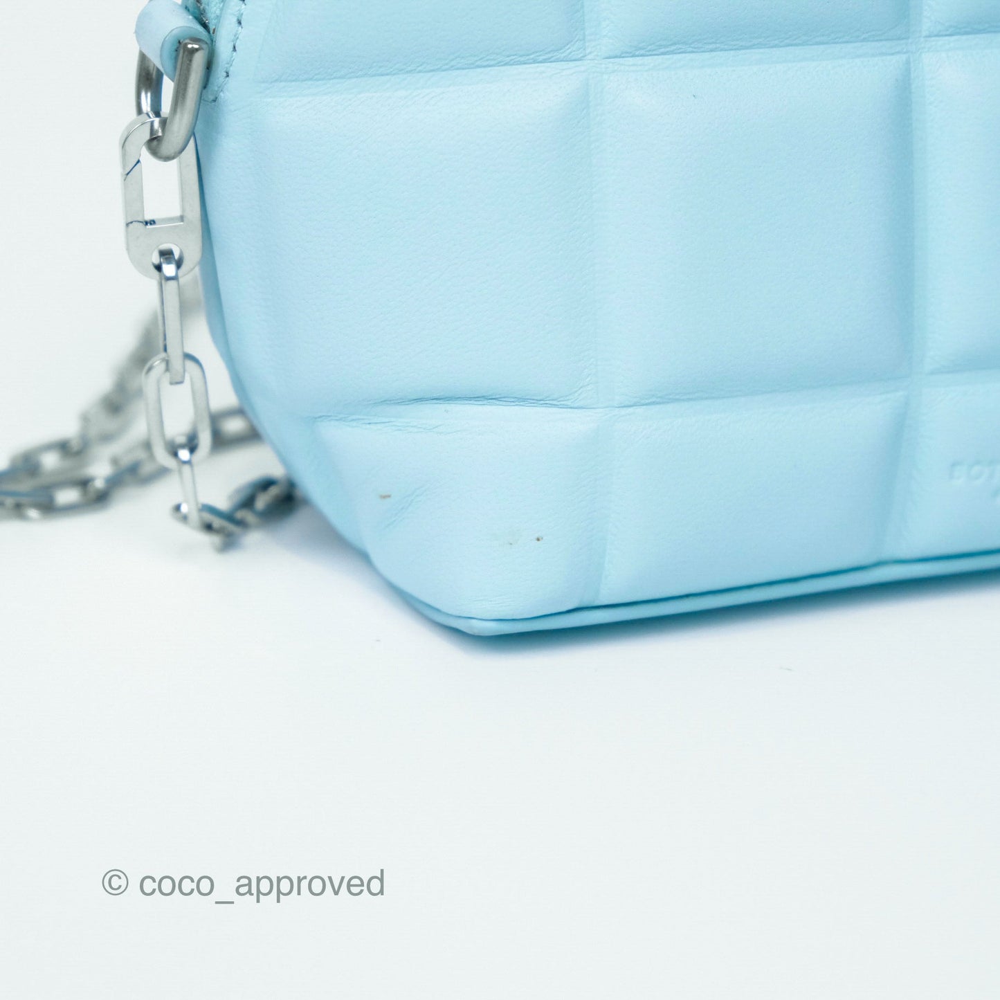 Bottega Veneta Mini Half Moon Bag Topazio Blue Nappa Lambskin Silver Hardware