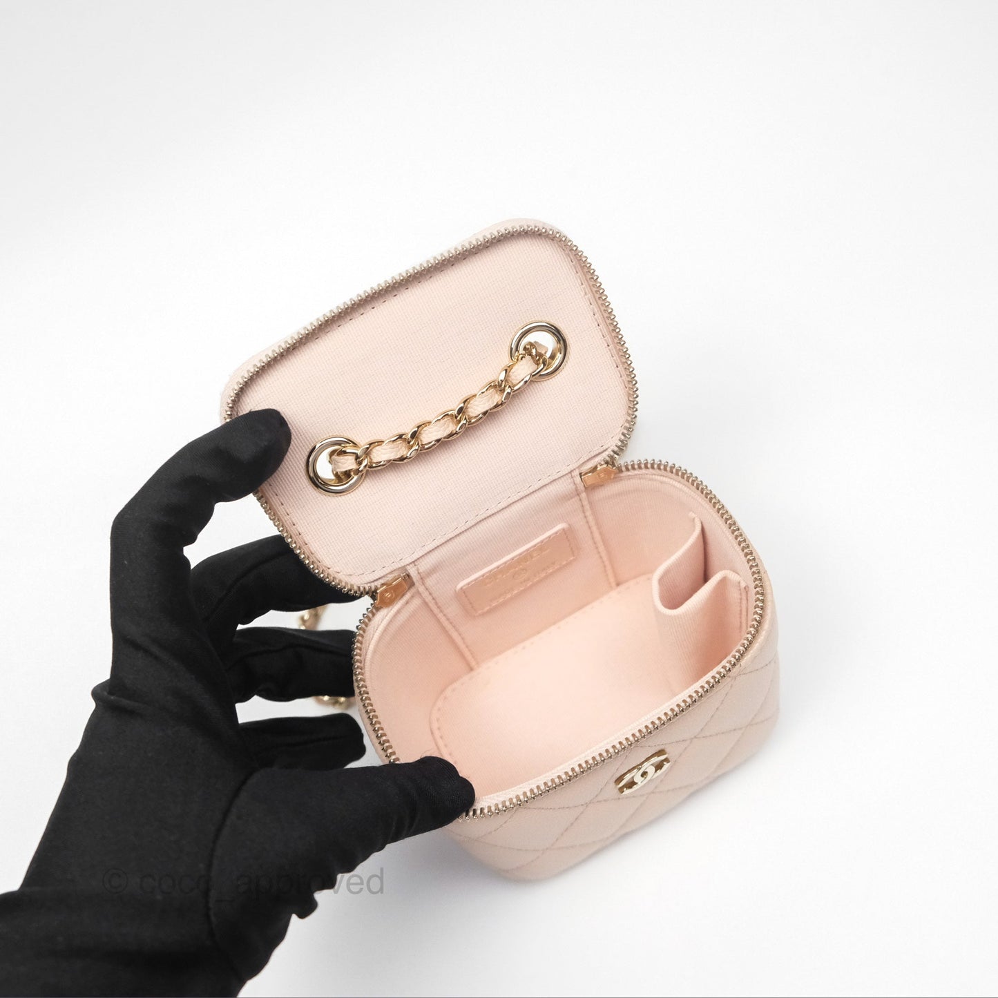 Chanel Mini Vanity With Chain Beige Pink Caviar Gold Hardware