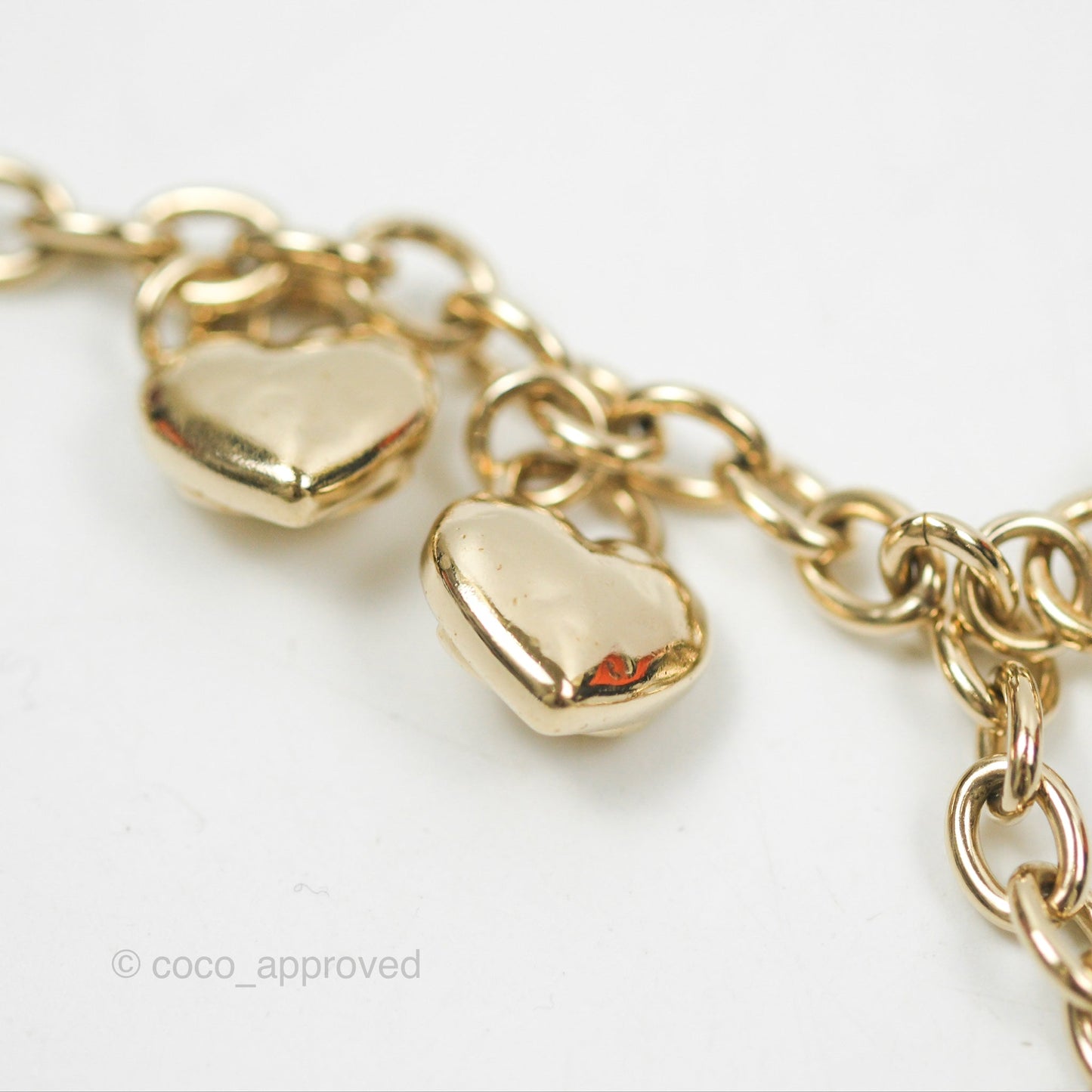 Chanel CC Heart Padlock Charms Chain Bracelet Gold Tone 22B