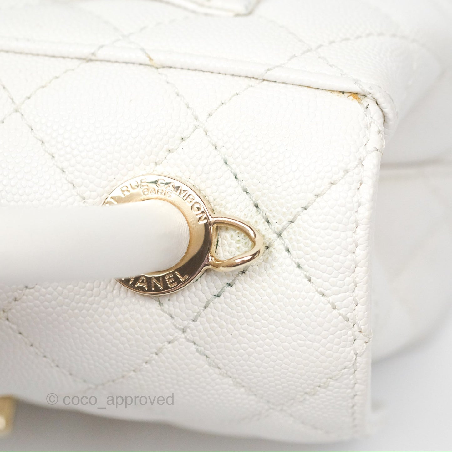 Chanel Extra Mini Quilted Coco Handle White Caviar Gold Hardware