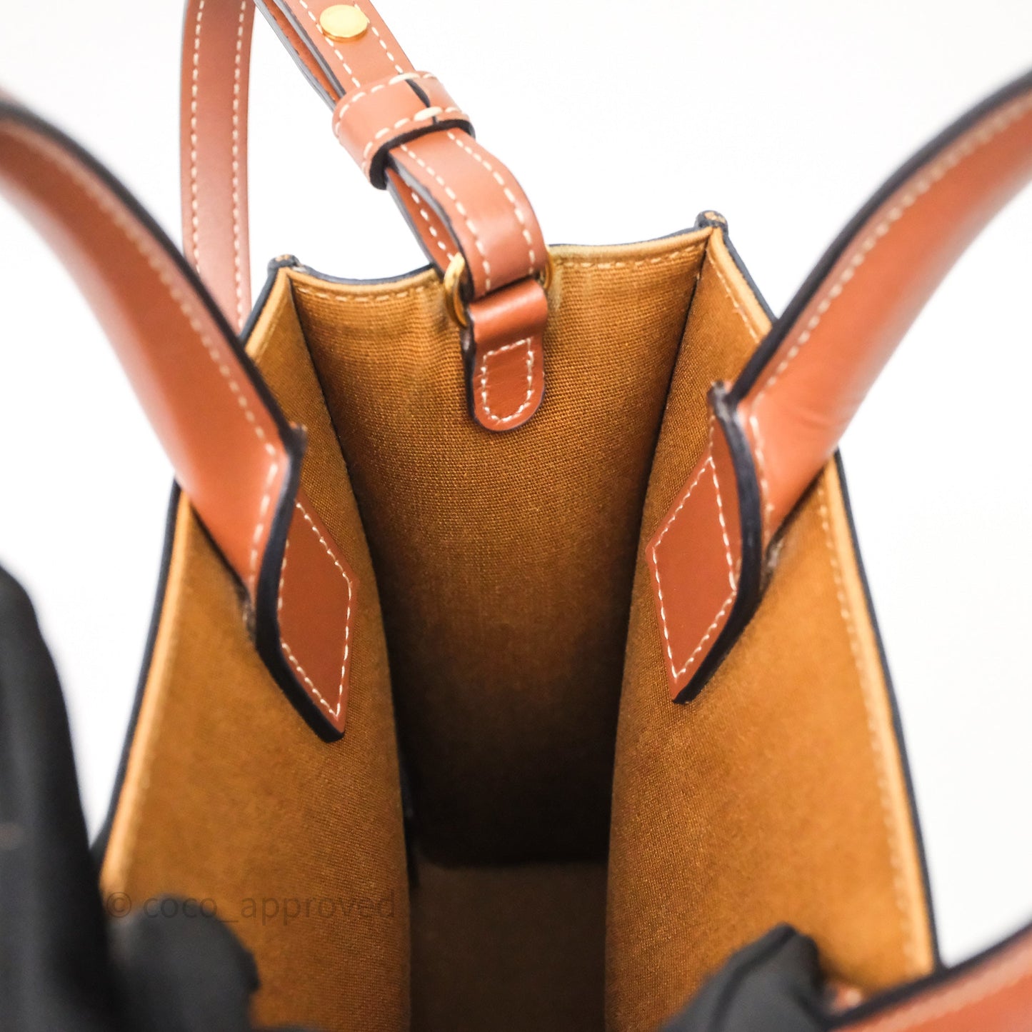 Celine Mini Vertical Cabas Bag Triomphe Canvas Tan Calfskin