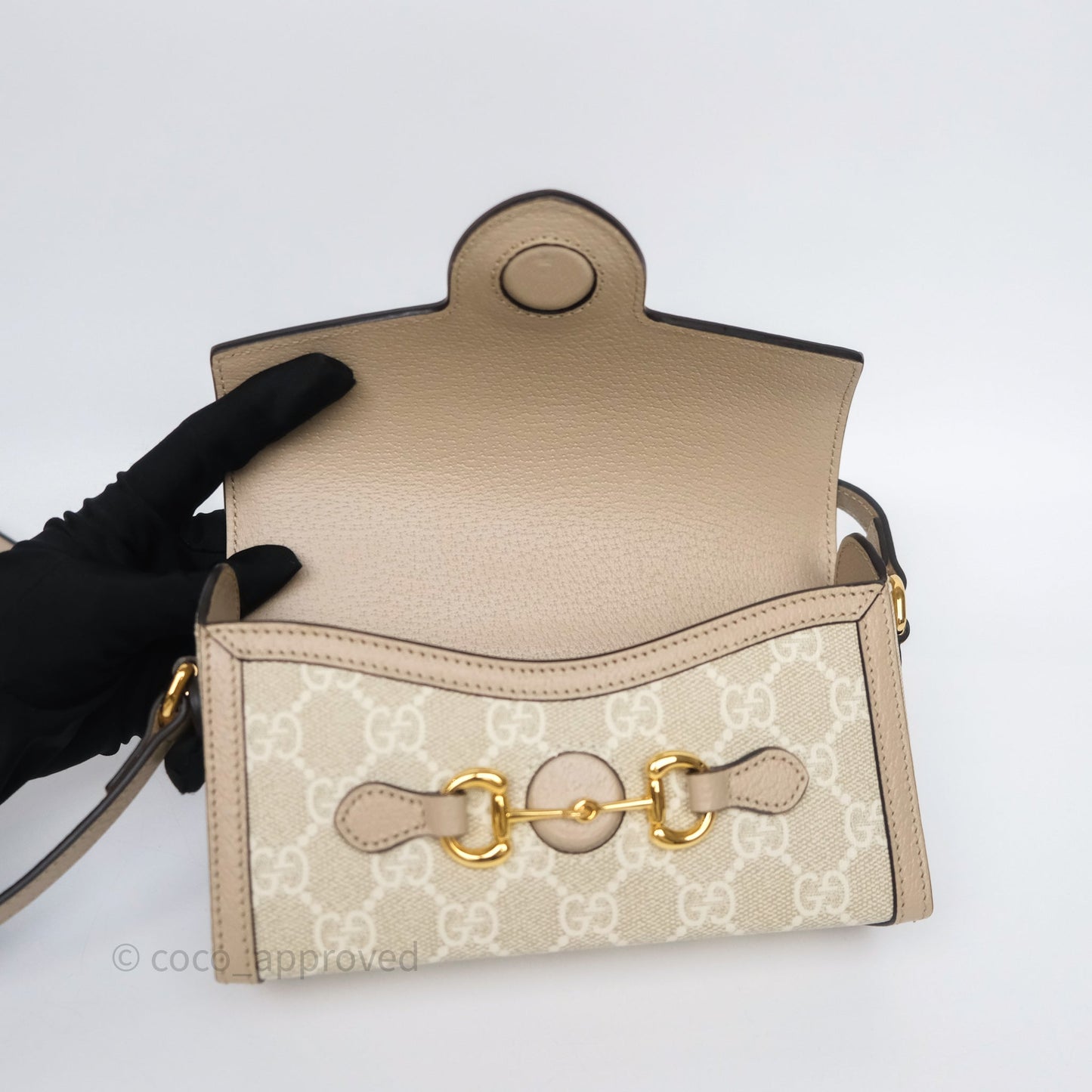 Gucci Horsebit 1955 Mini Bag Beige/ White GG Supreme Canvas Gold Hardware