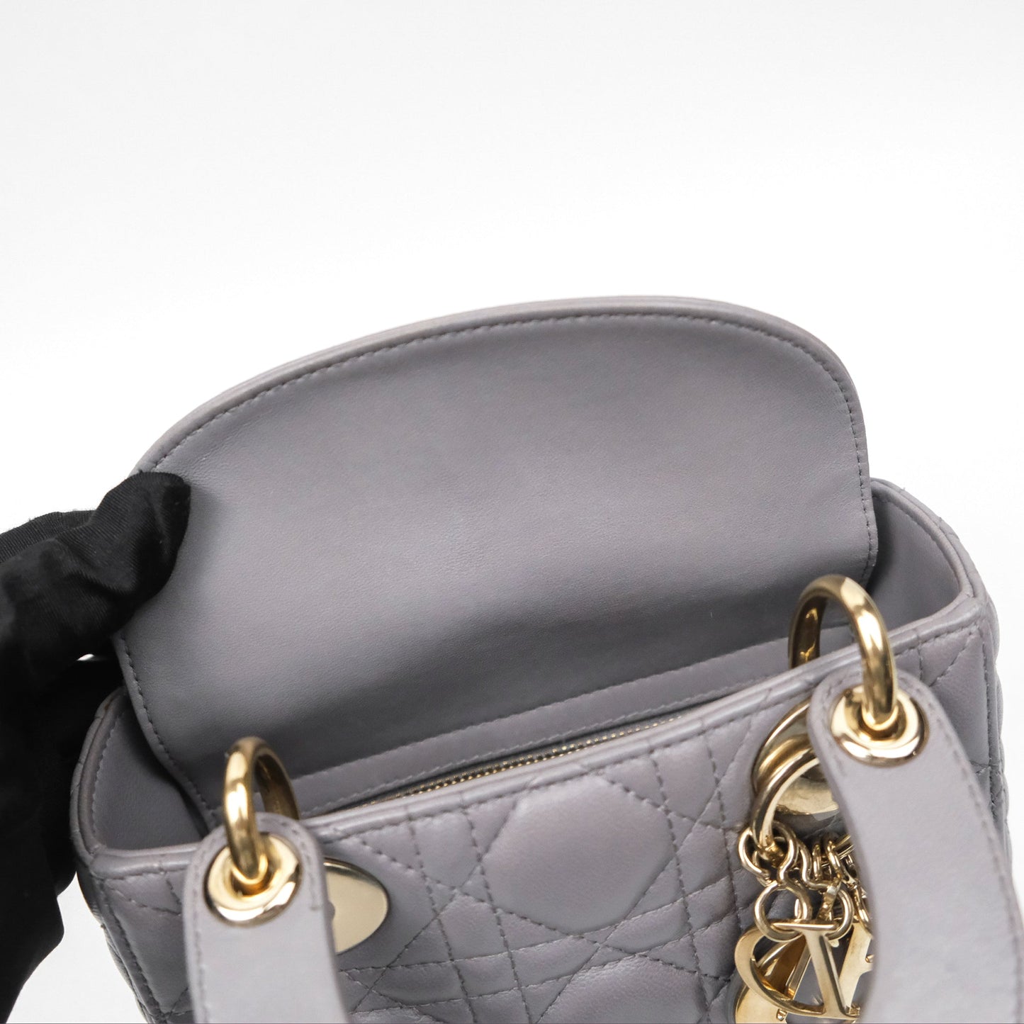 Christian Dior Mini Lady Dior Grey Lambskin Cannage Gold Hardware