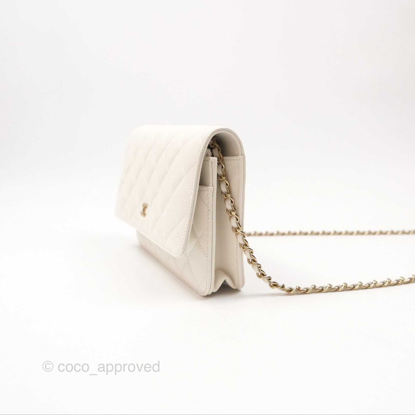 Chanel Quilted Classic Wallet on Chain WOC White Caviar Gold Hardware