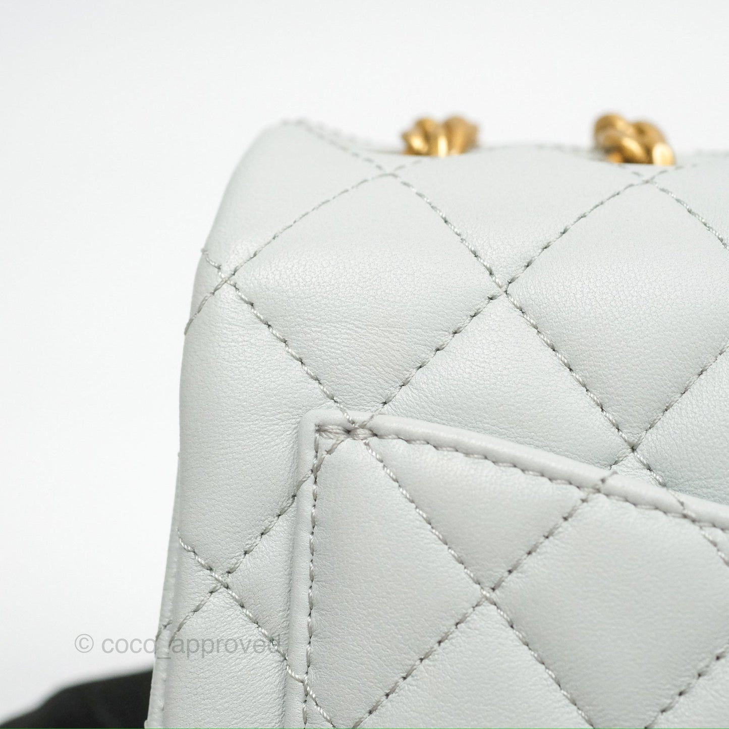 Chanel Quilted Mini Square Flap with Camellia Adjustable Chain Blue Clair Lambskin 23S