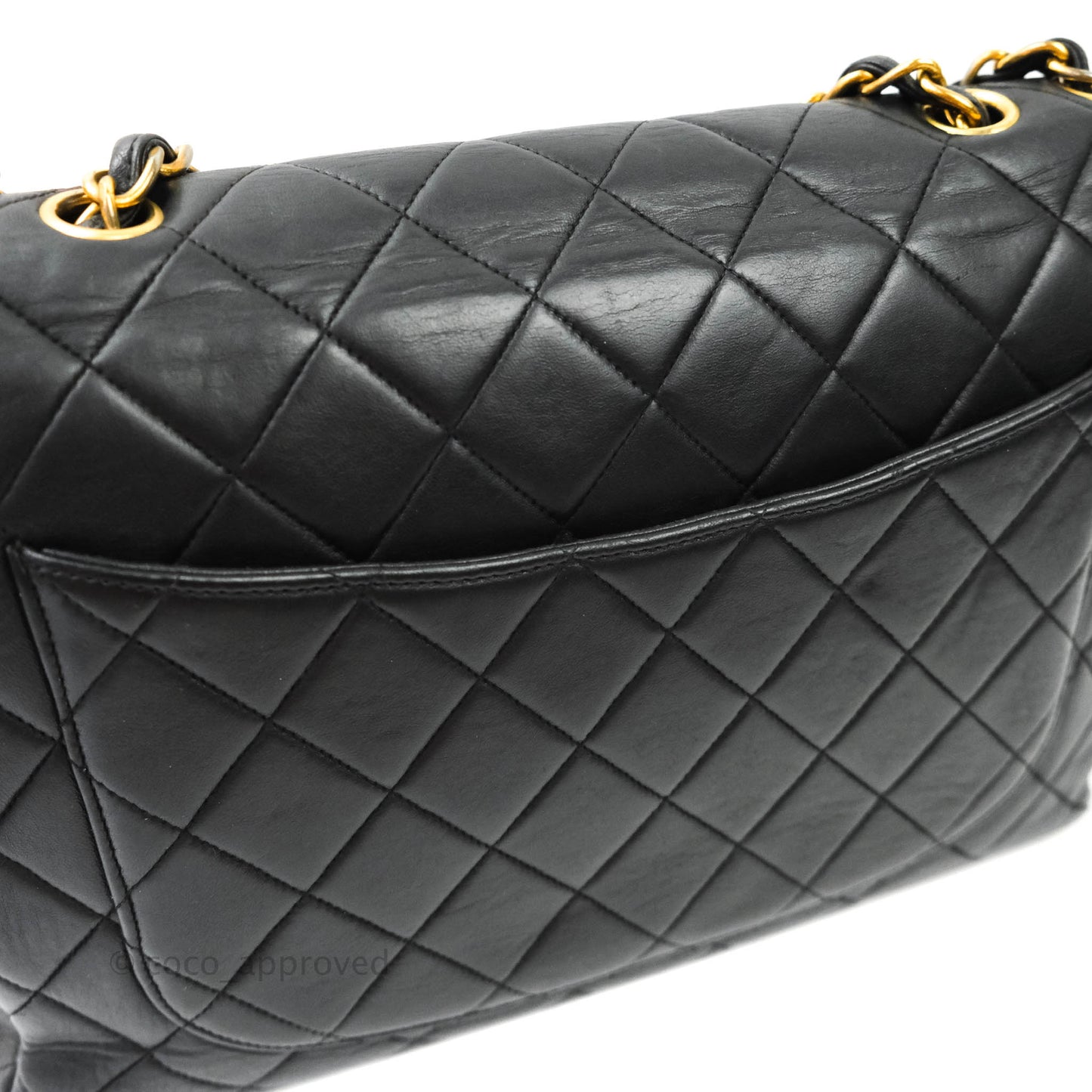Chanel Vintage Jumbo Single Flap Black Lambskin 24K Gold Hardware