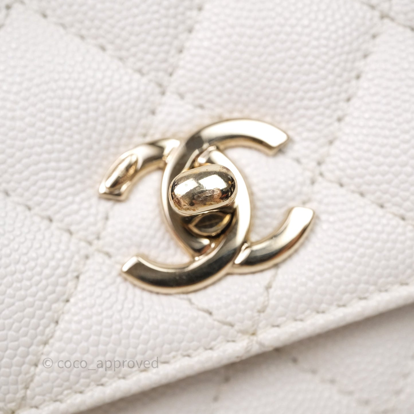 Chanel Mini Coco Handle Quilted White Caviar Gold Hardware
