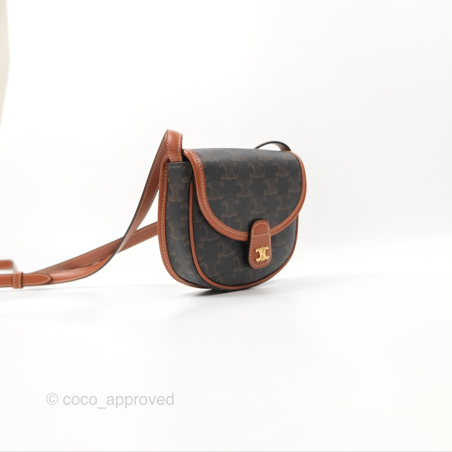 Celine Mini Besace Triomphe Canvas Calfskin Tan