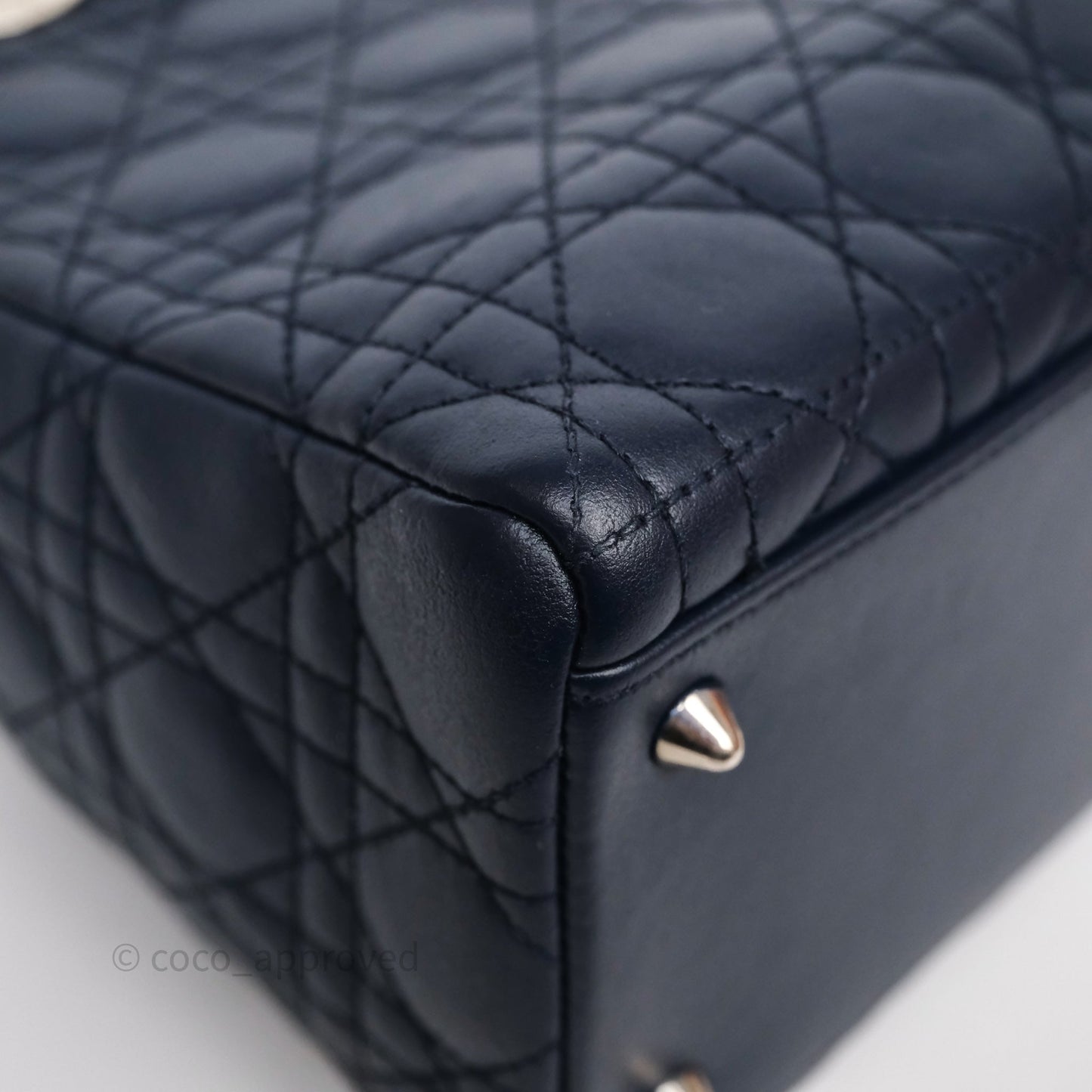 Christian Dior Medium Lady Dior Navy Lambskin Silver Hardware