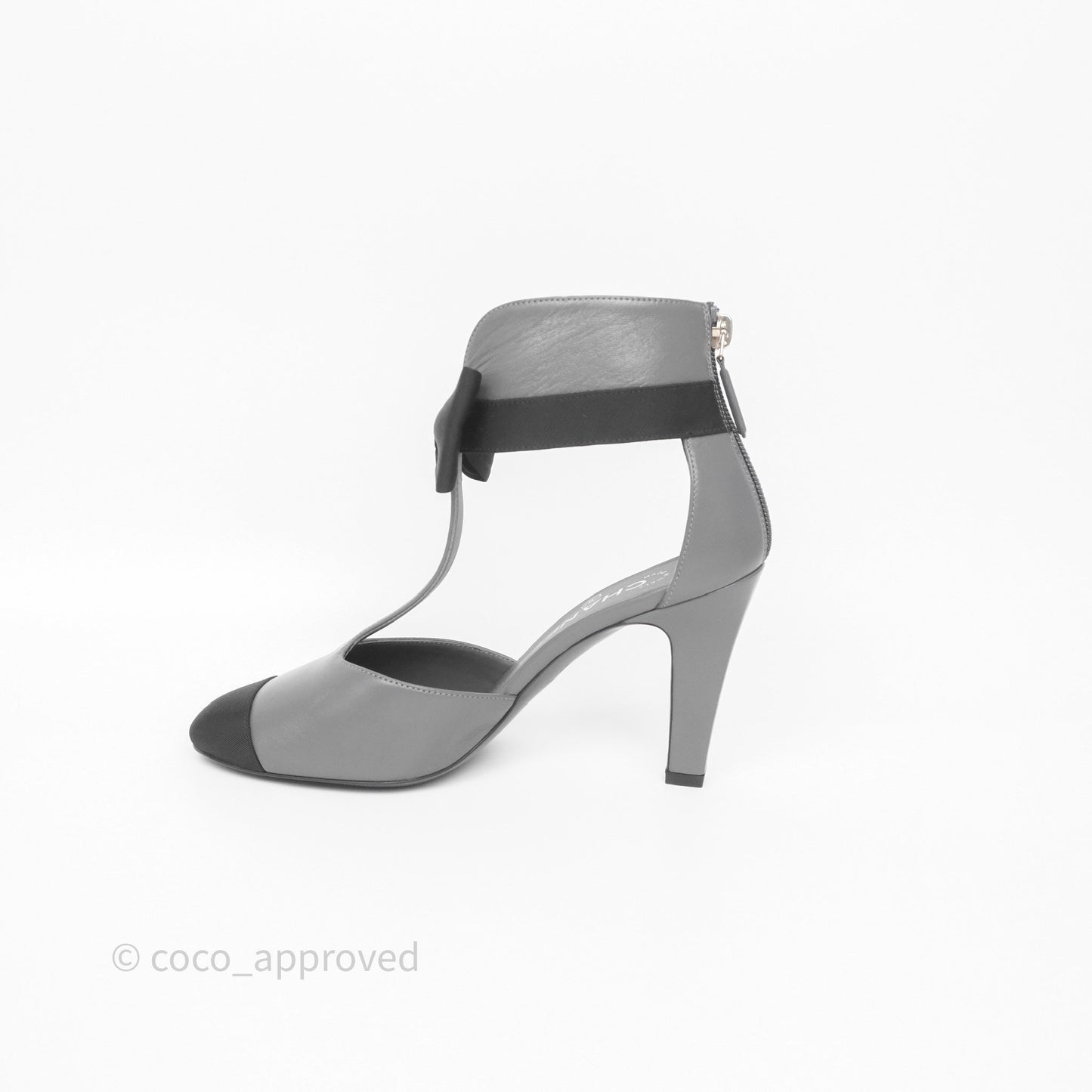 Chanel Cap Toe Bow Ankle-cuff Sandals Grey Black Lambskin