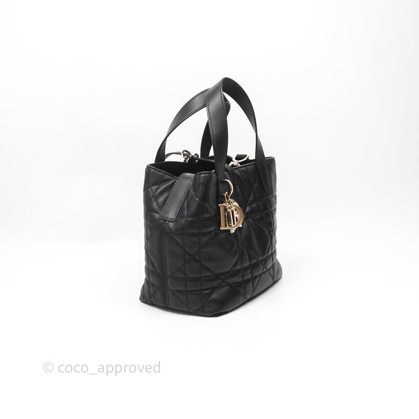 Christian Dior Small Toujours Vertical Tote Bag Black Macrocannage Calfskin Gold Hardware