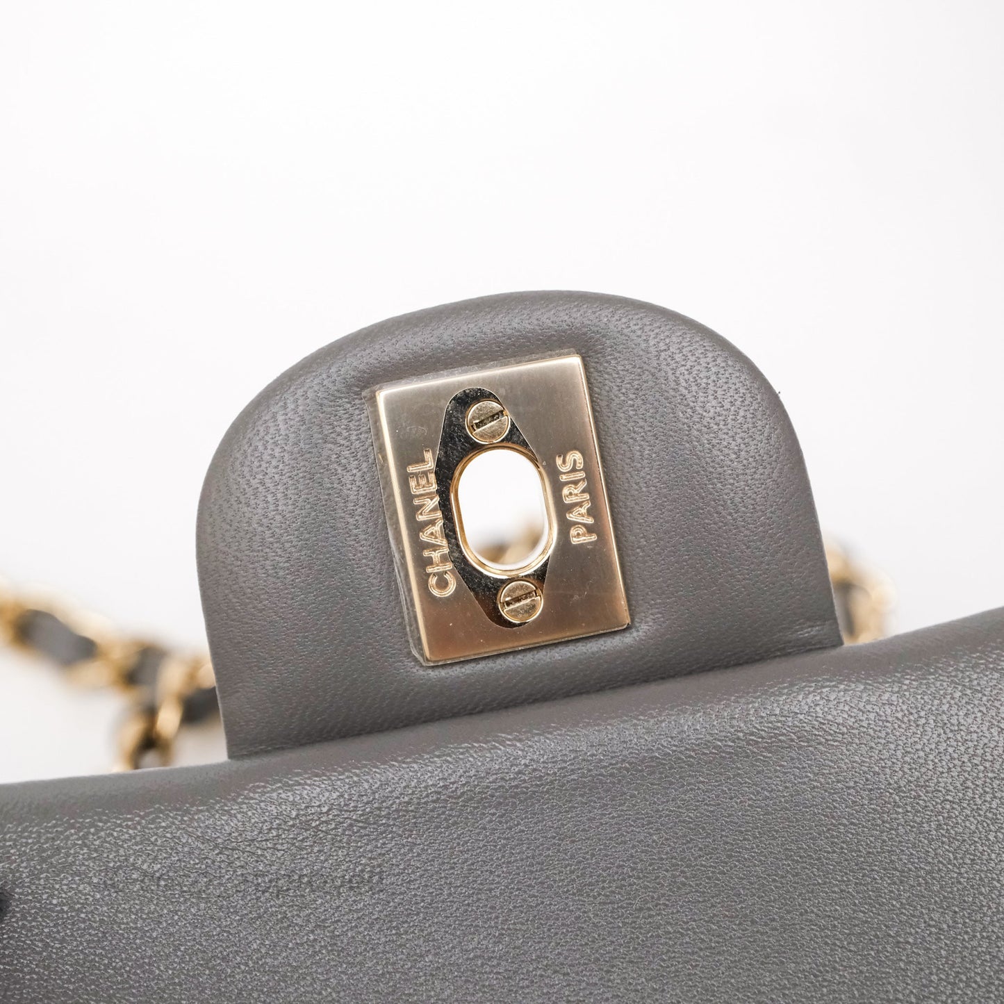Chanel Small Quilted Classic Flap Grey Lambskin Light Gold Hardware