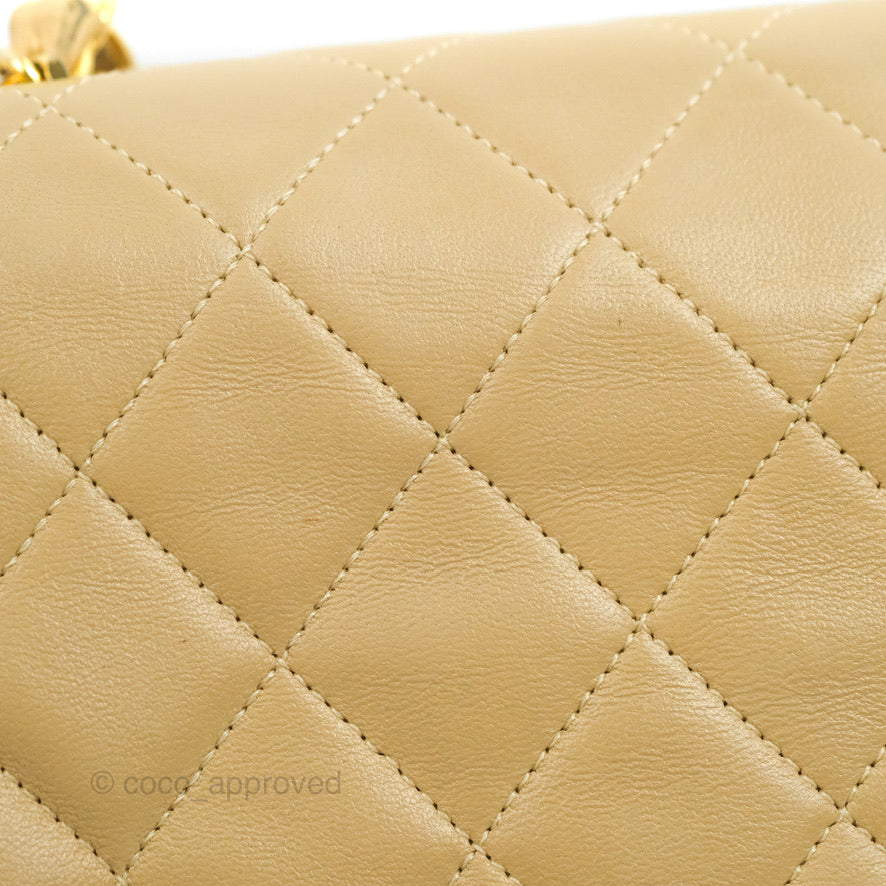 Chanel Vintage Square Flap Bag Beige Lambskin 24K Gold Hardware