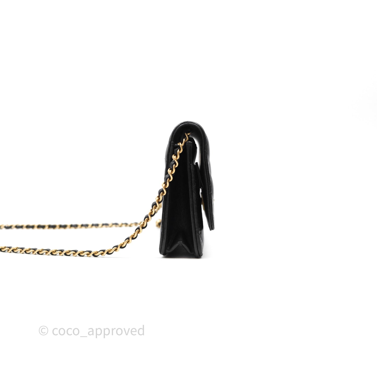 Chanel Quilted Pearl Crush Wallet on Chain WOC Black Lambskin Aged Gold Hardware