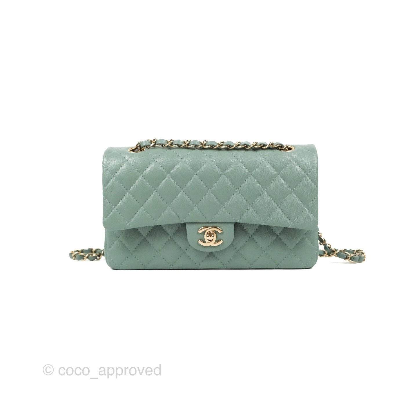 Chanel Classic M/L Medium Flap Quilted Tiffany Green Caviar Gold Hardware