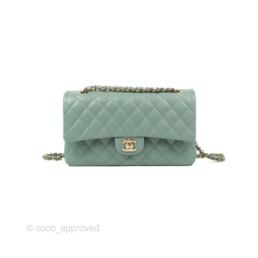 Chanel Classic M/L Medium Flap Quilted Tiffany Green Caviar Gold Hardware