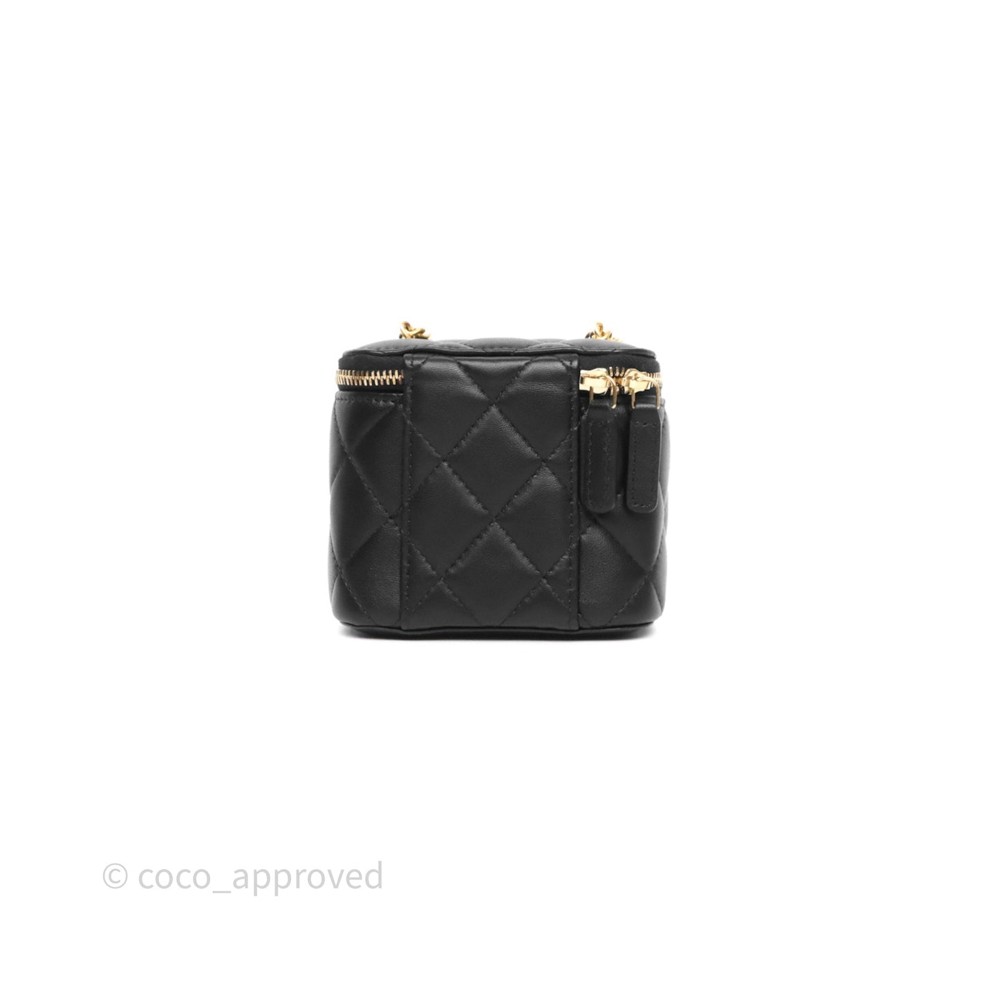Chanel Mini Vanity With Double Chain Black Lambskin Aged Gold Hardware