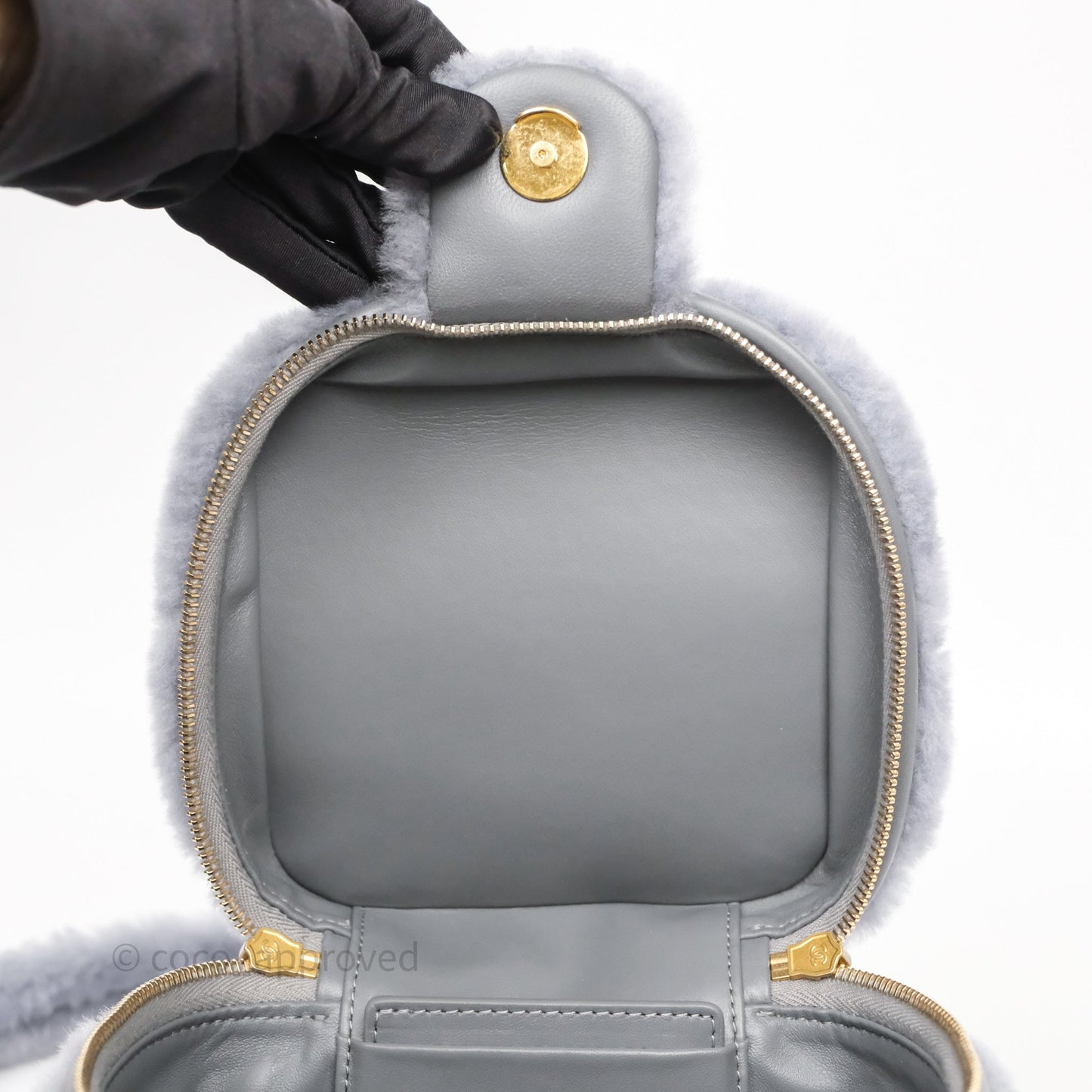 Chanel Vanity Case Grey Shearling Lambskin Gold Hardware 22A