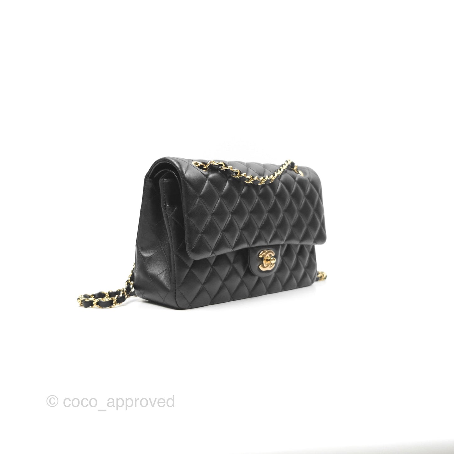 Chanel Classic M/L Medium Flap Quilted Black Lambskin Gold Hardware