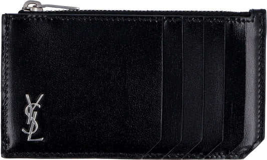 Luxury Saint Laurent Men's Tiny Cassandre Logo Plaque Purse in Nero | 6298991JB0E1000