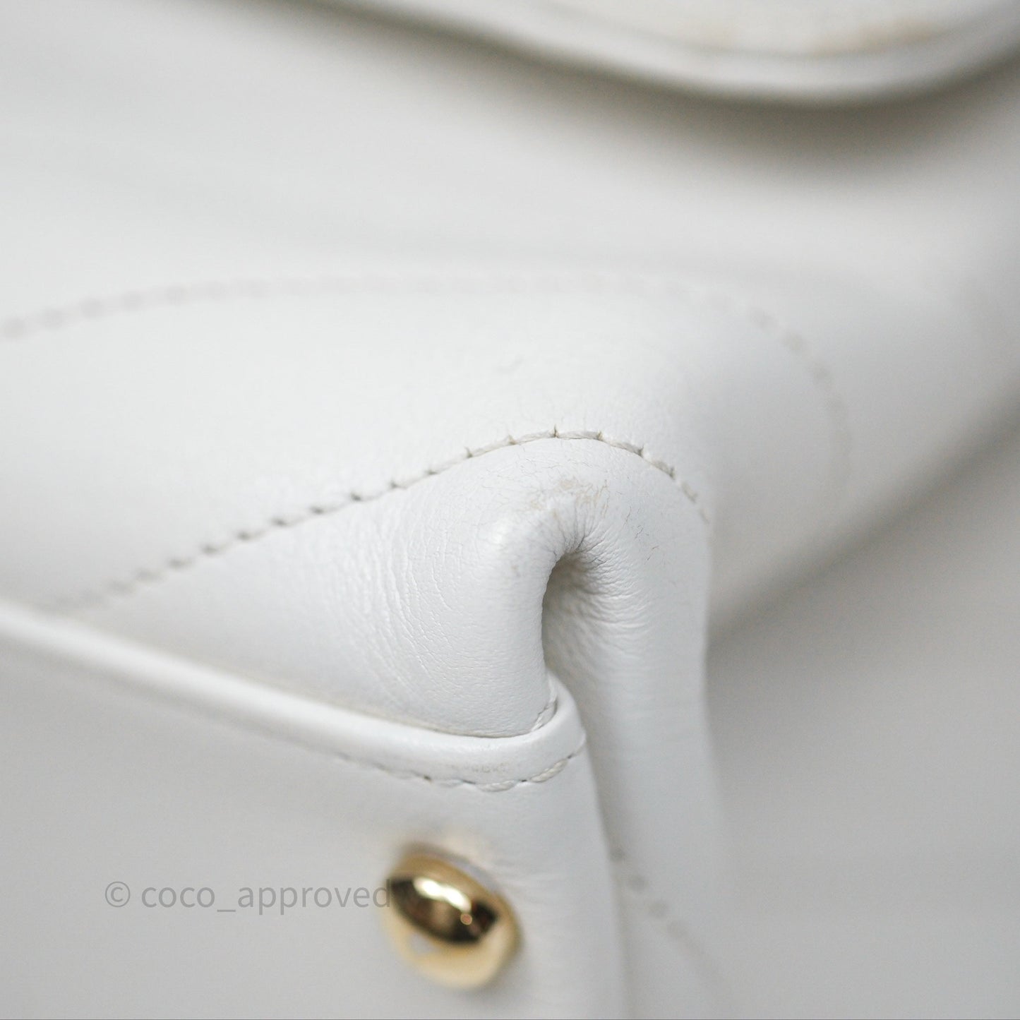 Chanel Small Chevron Chic Top Handle Flap White Calfskin Gold Hardware
