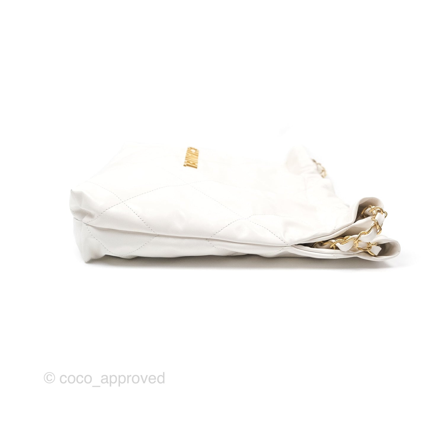 Chanel 22 Small White Shiny Calfskin Aged Gold Hardware