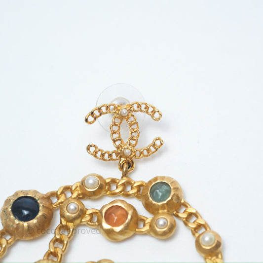 Chanel CC Pearl Stone Circle No.5 Earrings Aged Gold Tone 18K