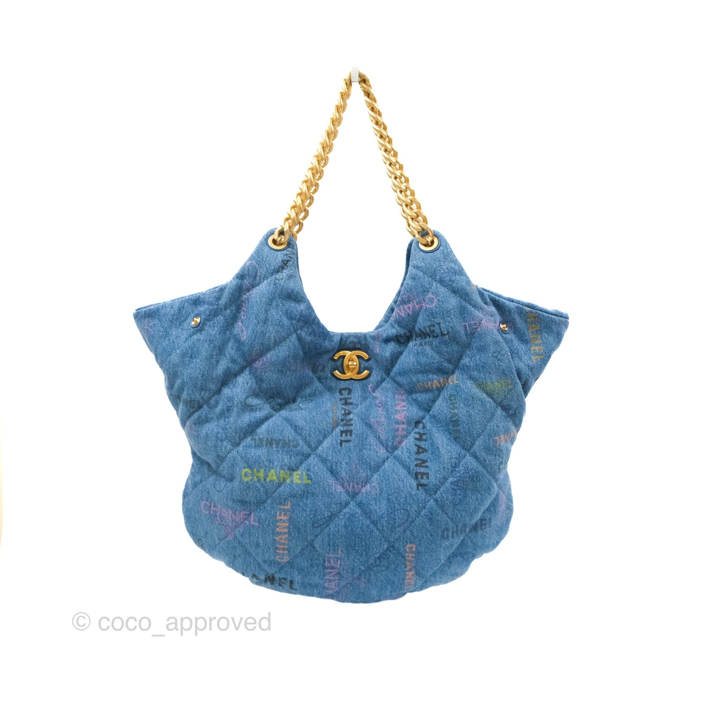 Chanel Maxi Hobo Bag Quilted Denim Mood Aged Gold Hardware